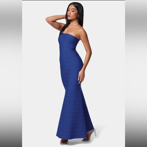 Bebe Luxe Bandage Strapless Gown - Cobalt - Picture 2 of 4
